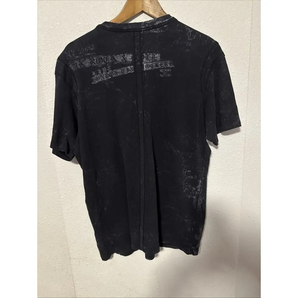 Guess Shirt Size L‎ Black Embroidered Logo Grunge Skull Graphic Casual Designer - Picture 4 of 4